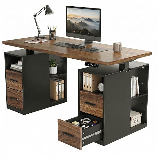 HUANUO 55 Inch Electric Standing Desk with Storage Drawers, Black