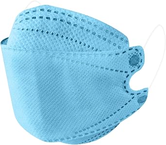 Independent Packaging Solid Colored Disposable KF94 Face Mask for Adults, 4Ply Fish Type 3D Masks for Face Protection Mascara 50 PCS, Sky Blue