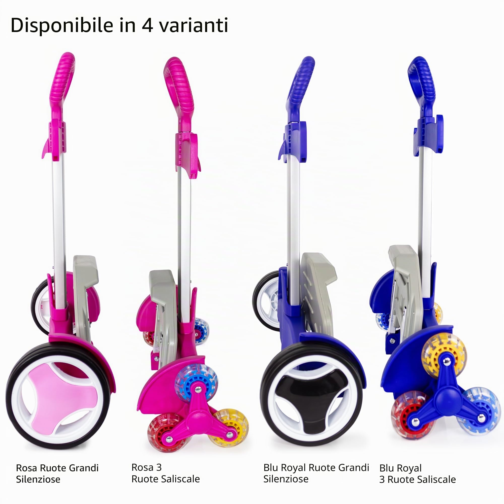 Carrello Zaino Rotante per Viaggi, Pendolarismo e Uso Quotidiano, Carrello Pieghevole in Alluminio con Maniglia Regolabile, Zaino Portatutto Leggero per Tutti i Terreni – Blu Reale, Ruote