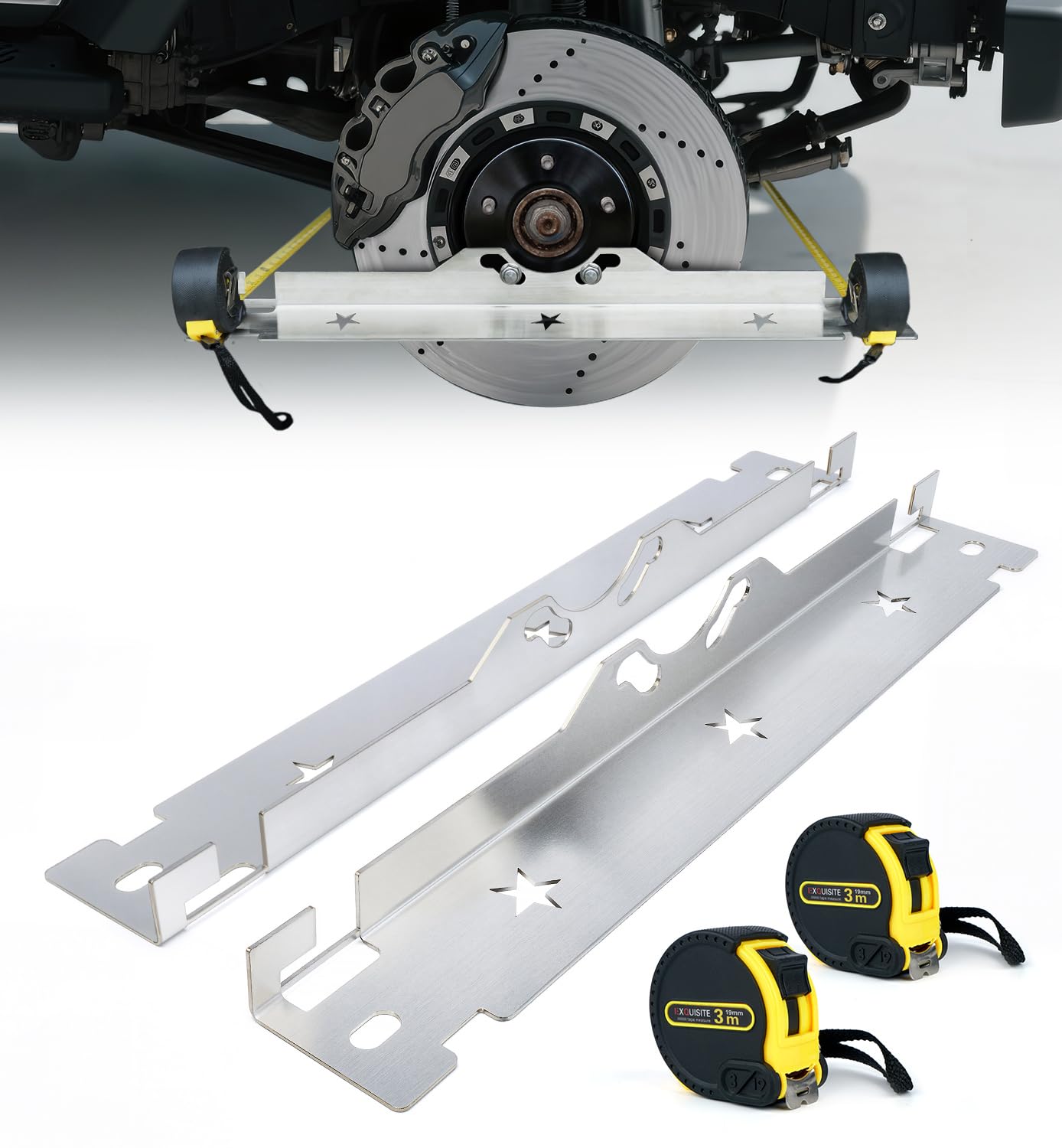 Wheel Alignment Tool with Tape Measures, Premium Stainless Steel Toe Alignment Tool Plates, Silver