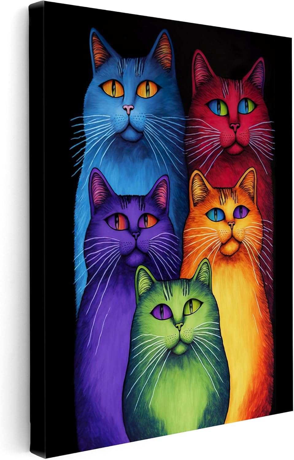 Poster Master Rainbow Cats Canvas - Colorful Cats Print - Cat Art - Chic Gift for Cat Owner, Animal Lover, Veterinarian - Vibrant Decor for Vet's Office, Living Room, Bedroom - 8x10 STRETCHED Canvas