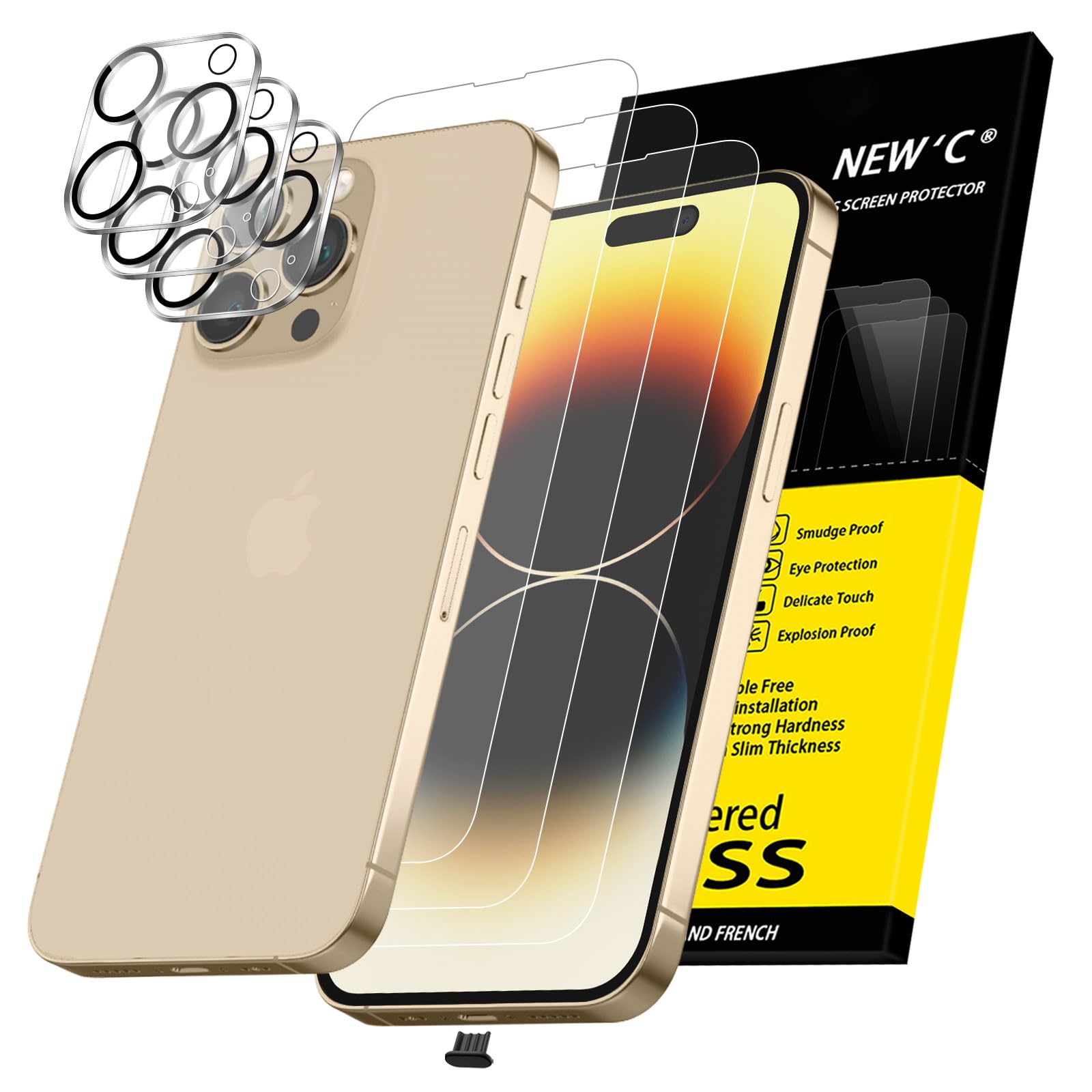 NEW'C 3 x Sichtschutz für iPhone 13 Pro Max für Panzerglas (6,7 Zoll) und 3 x Kamera Panzer Schutz Glas Kameraschutz + Staubschutzstöpsel -28 Grad verbesserter Sichtwinkel - kratzfest