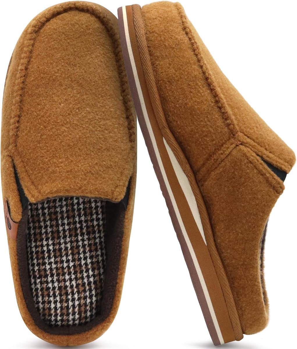 ONCAI Mens Clog Slippers with Arch Support Stripe Faux Fur Cotton-Blend High-Density Memory Foam Warm House Slippers Slip-on Indoor Outdoor Rubber Sole Size 7-16