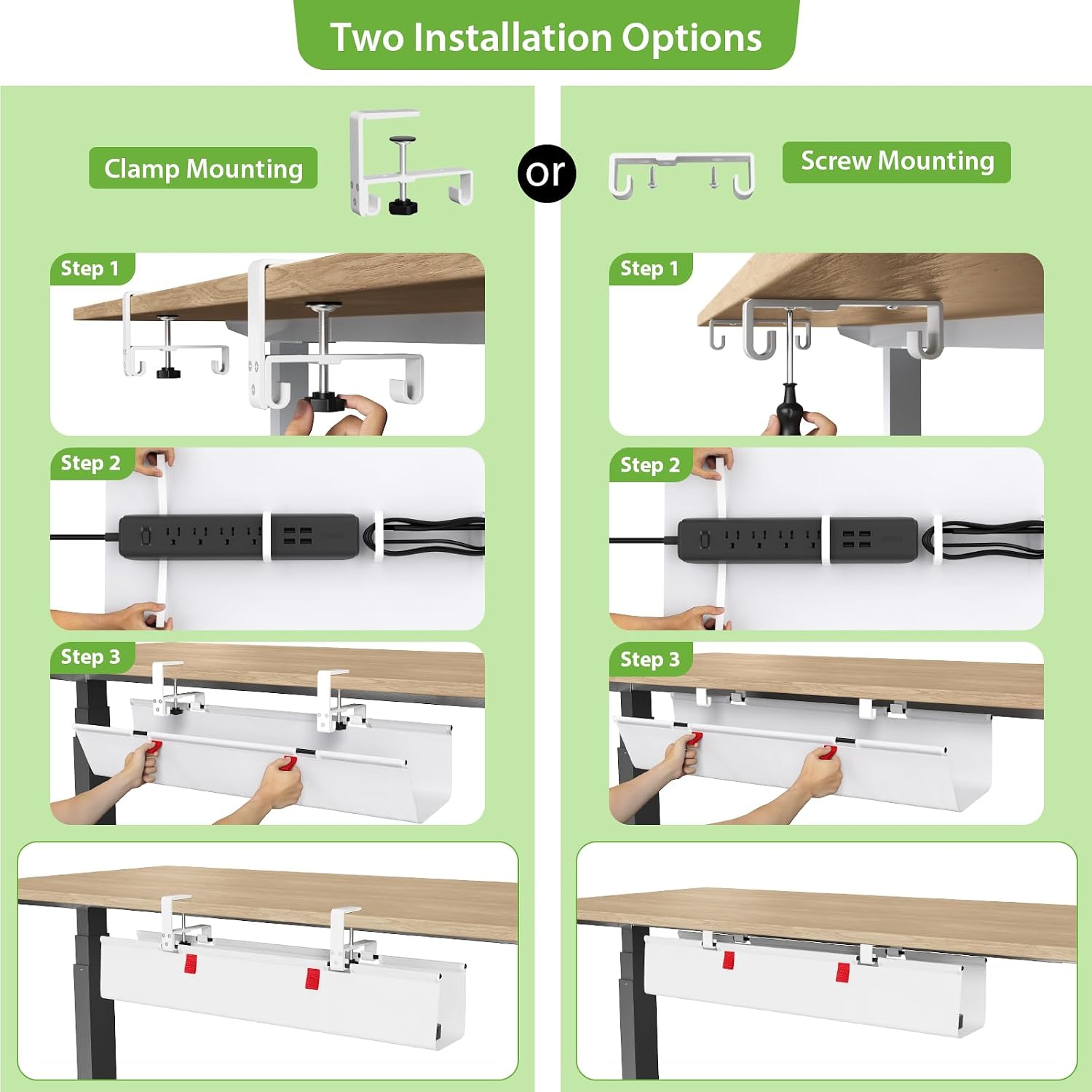 KEEGH No Drill Fabric Under Desk Cable Management Tray 28 in, White image 2