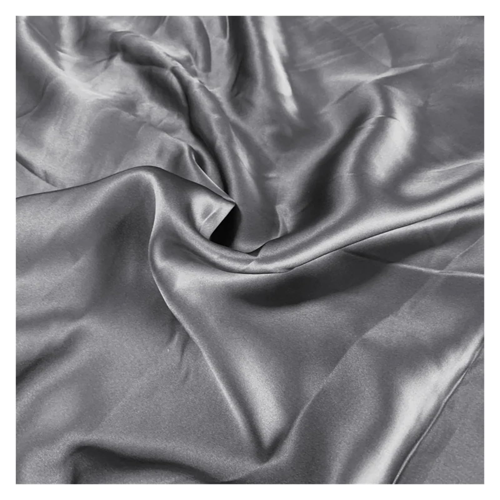 Tela de Satén Tela de seda 100% morera, 19 momme, teñida lisa, súper, ideal for bodas, vestidos, ropa cama, etc Para coser(Dark grey,1.5 meter)