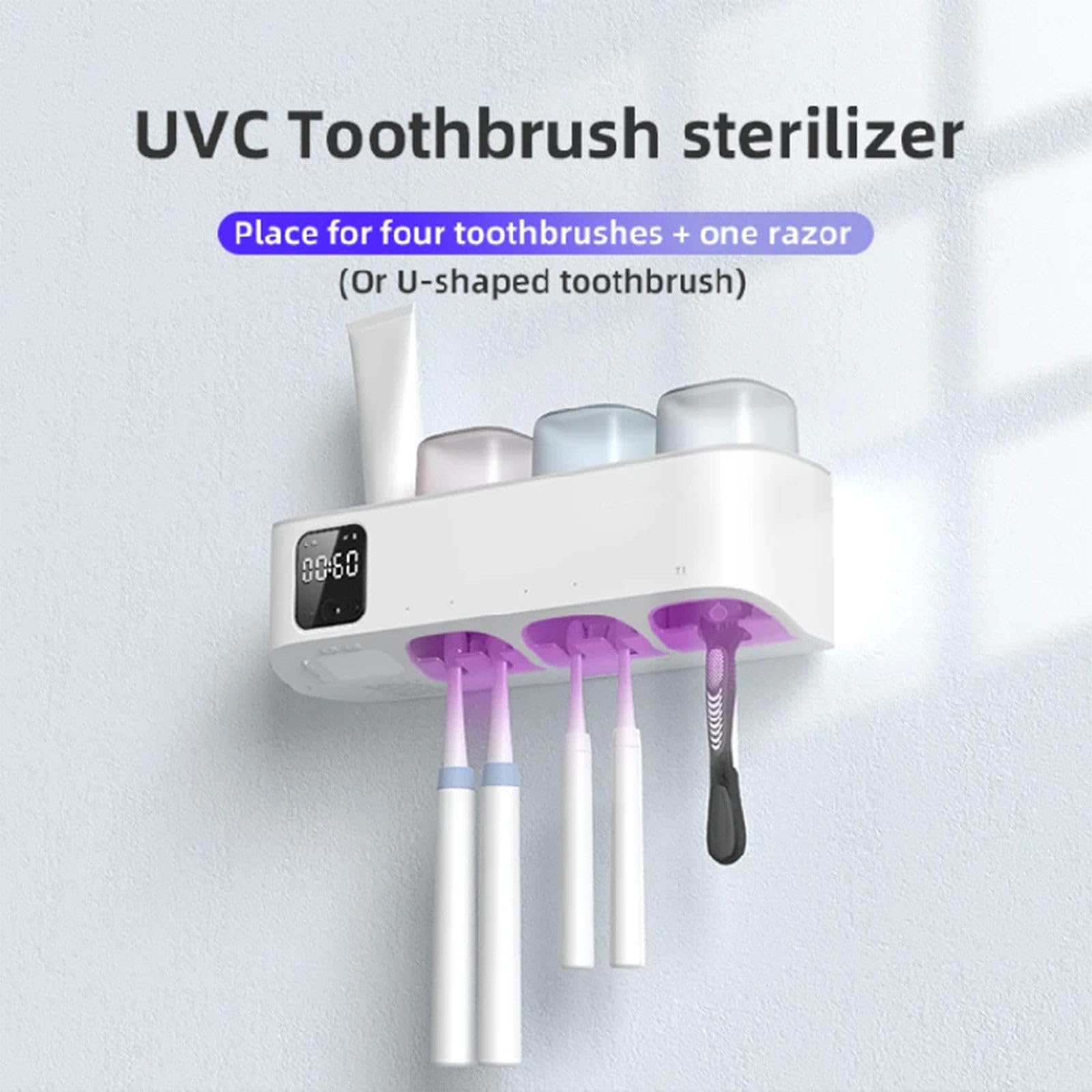 Esterilizador de cepillos de Dientes, Soporte para cepillos de Dientes para baño montado en la Pared, con función de desinfección UV Adecuado para baños domésticos,Black