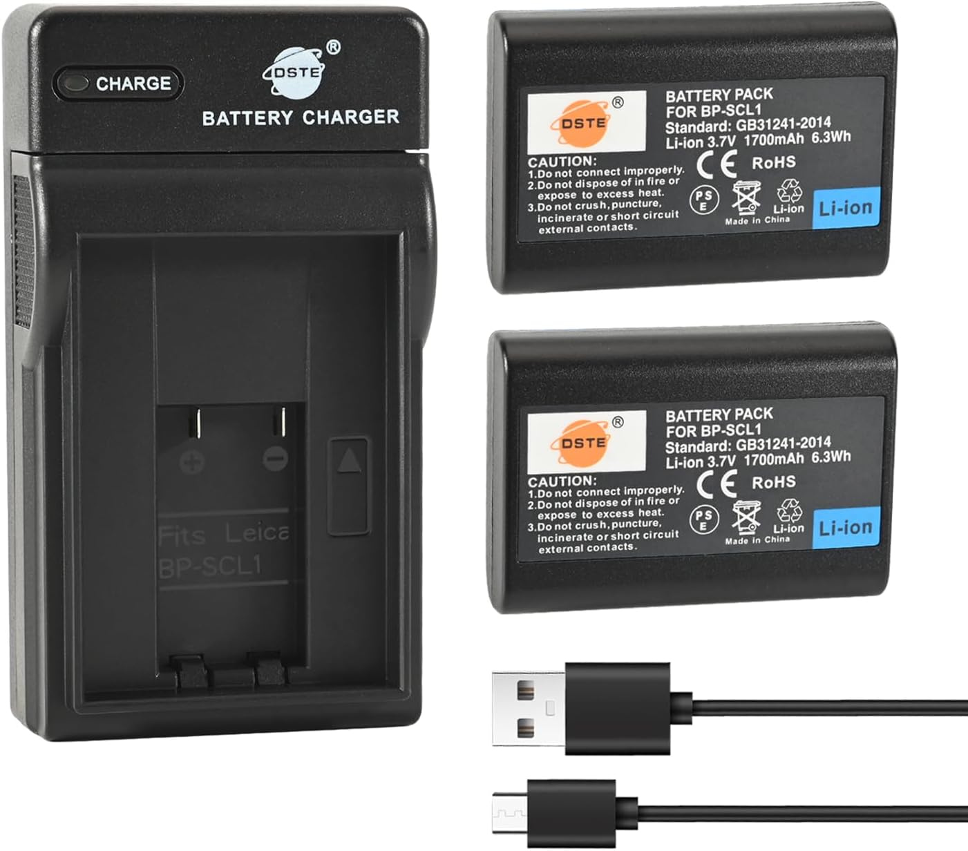 DSTE 2PCS BP-SCL1 Rechargeable Li-ion Battery and USB Charger Compatible with Leica MM, M9, M8, M9-P, ME/M-E, M9M
