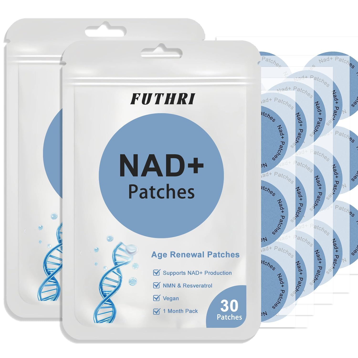 NAD+Patches,Vegan, 60 Count | NAD Patches for Women & Men | Patch for Energy & Healthy Aging | with CoQ10 & Nicotinamide | Wear 60 Day NAD+Pack of 2
