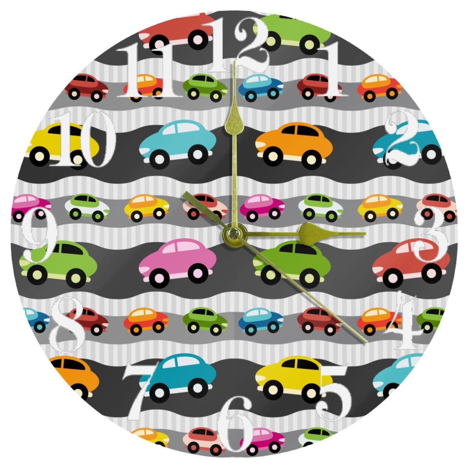 Horloge murale silencieuse sans tic-tac à quartz avec motif de voiture pour la chambre