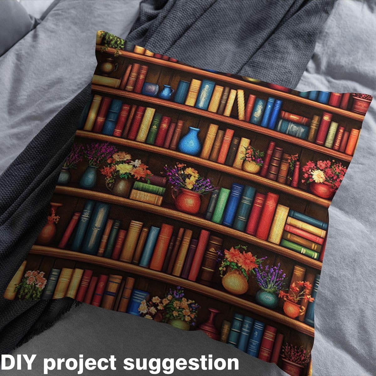 Bookshelf Flower Leaf Plant Craft Fabric No Stretch,3D Library Books Soft Polyester,Retro Wooden Western Ideal for Quilting,Crafts & Handmade Artwork,Brown 1 Yard Pre-Cut,36" L x 59" W image 3