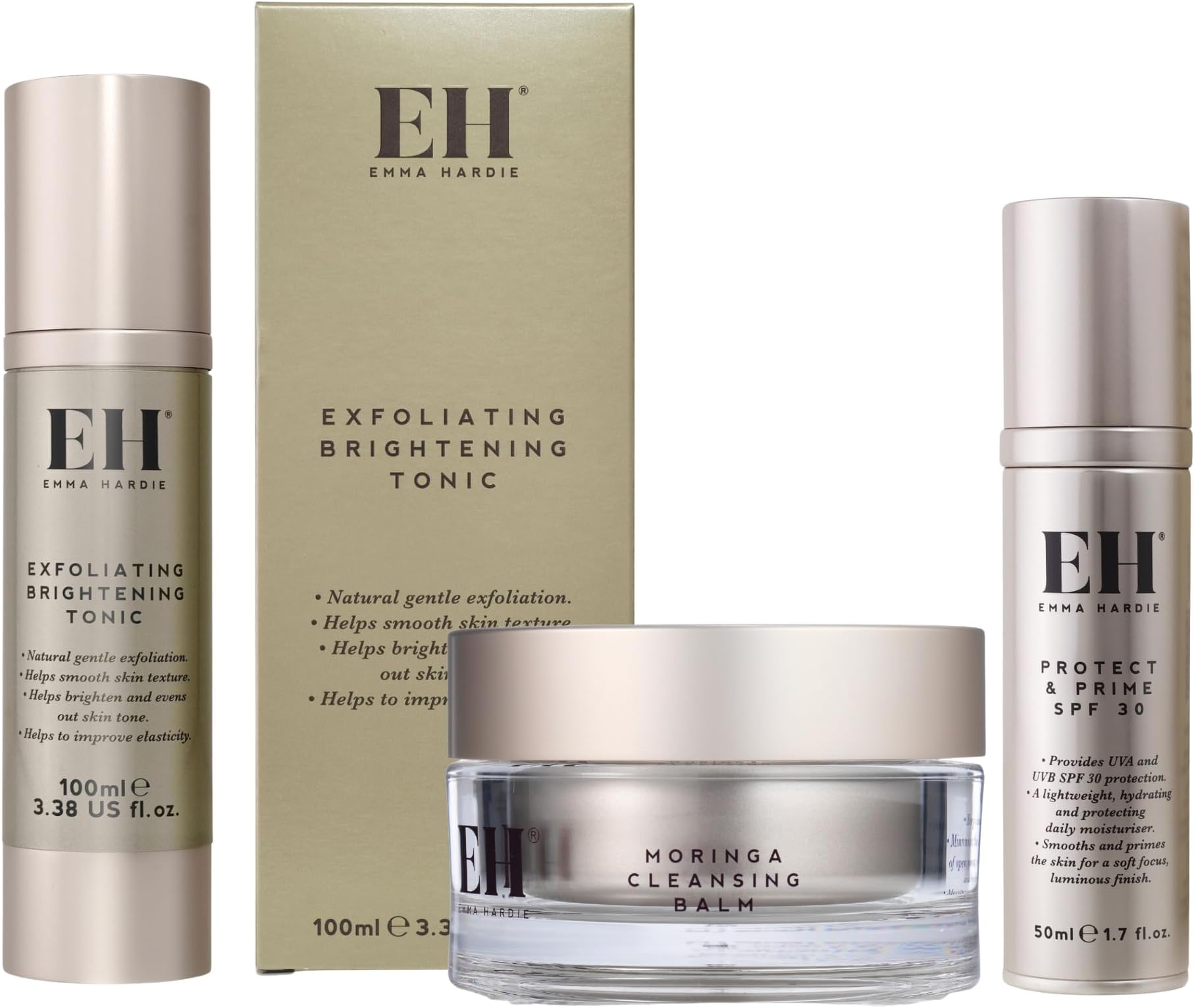 Amazing Face Bundle – Moringa Cleansing Balm 100g, Protect & Prime SPF30 50ml, Exfoliating Brightening Tonic 100ml | Natural & Cruelty Free, For All Skin Types