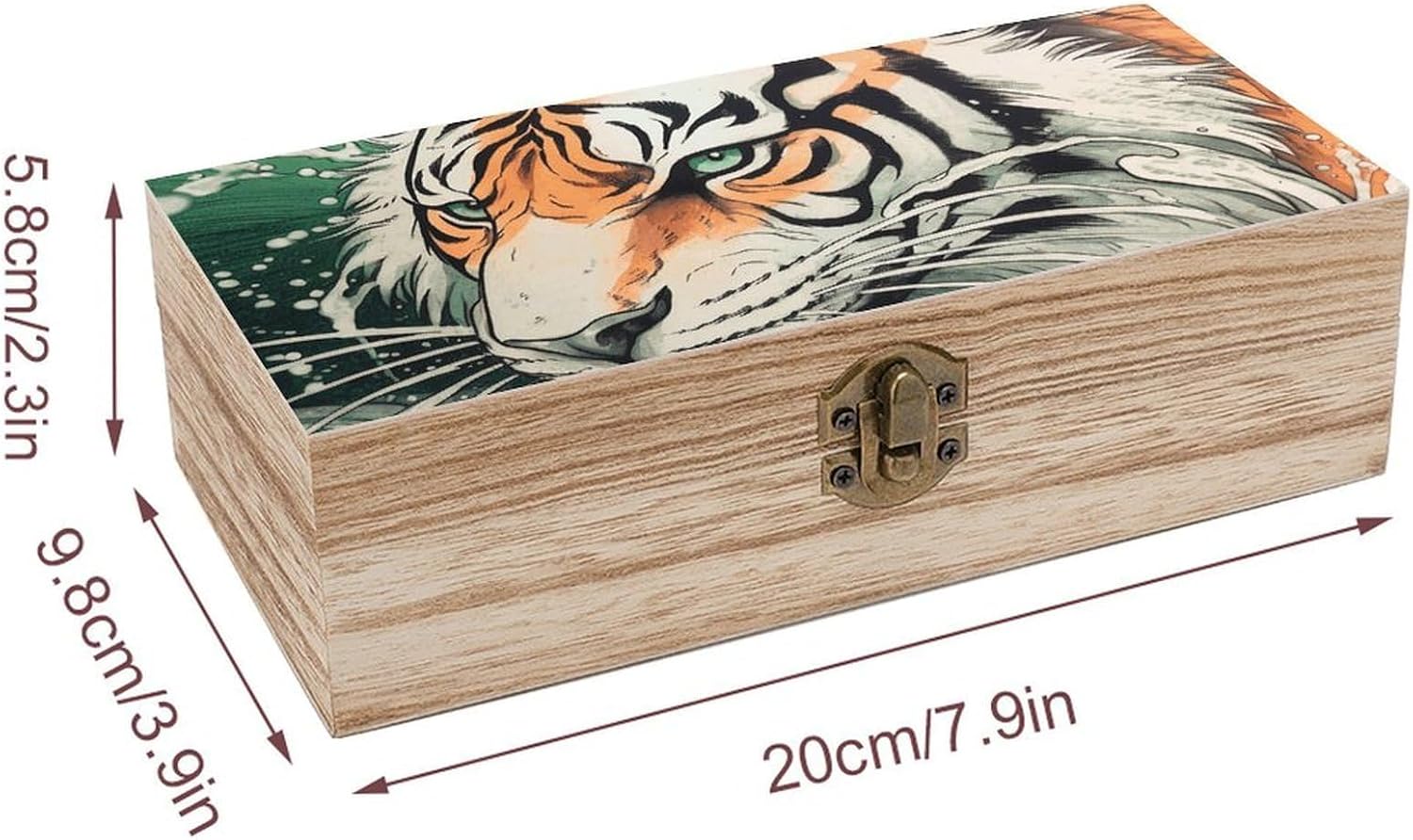 A Hand Drawn Tiger Wooden Storage Box with Hinged Lid image 2