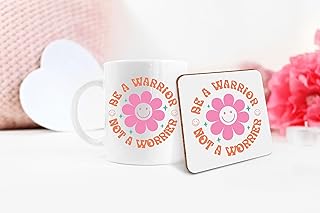 Be A Warrior Not A Worrier Retro Mug and/or Coaster Gift Set Overthinker Anxiety Mental Health (Mug & Coaster Set)