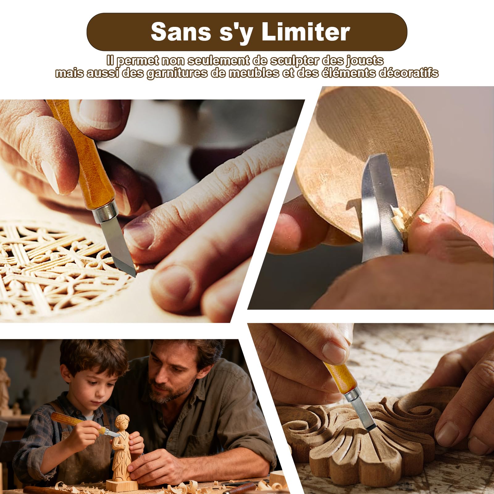 Kit de Sculpture sur Bois avec 23 Pièces de Sculpture pour Adultes Couteaux à Sculpter Professionnels pour Figurines en Bois, Figurines D'animaux, Décorations et Travaux Artistiques