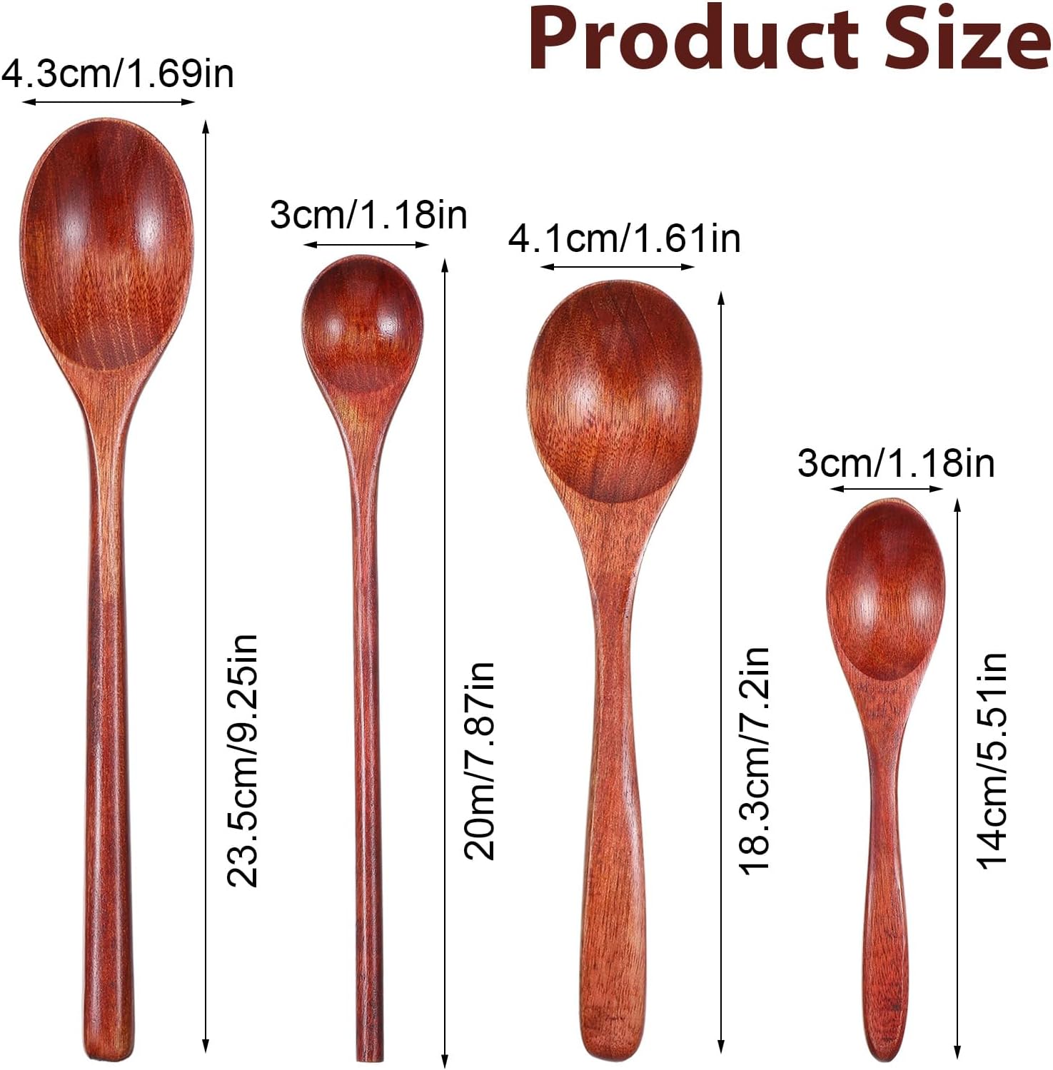 8Pcs Small Wooden Spoons, 4 Sizes Natural Honey Spoon for Eating