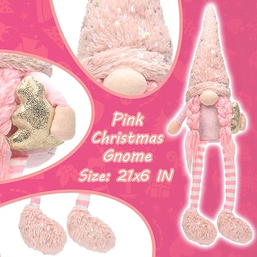 Miniatura 2 de Gnomos de Navidad rosados, decoración de elfo de felpa, 3 piezas hechas a mano de Navidad largas con patas colgantes de invierno, para árbol de