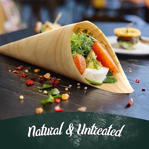 Vista 6 de BambooMN - Conos de madera desechables para alimentos y aperitivos - 5" x 2" - 100 piezas