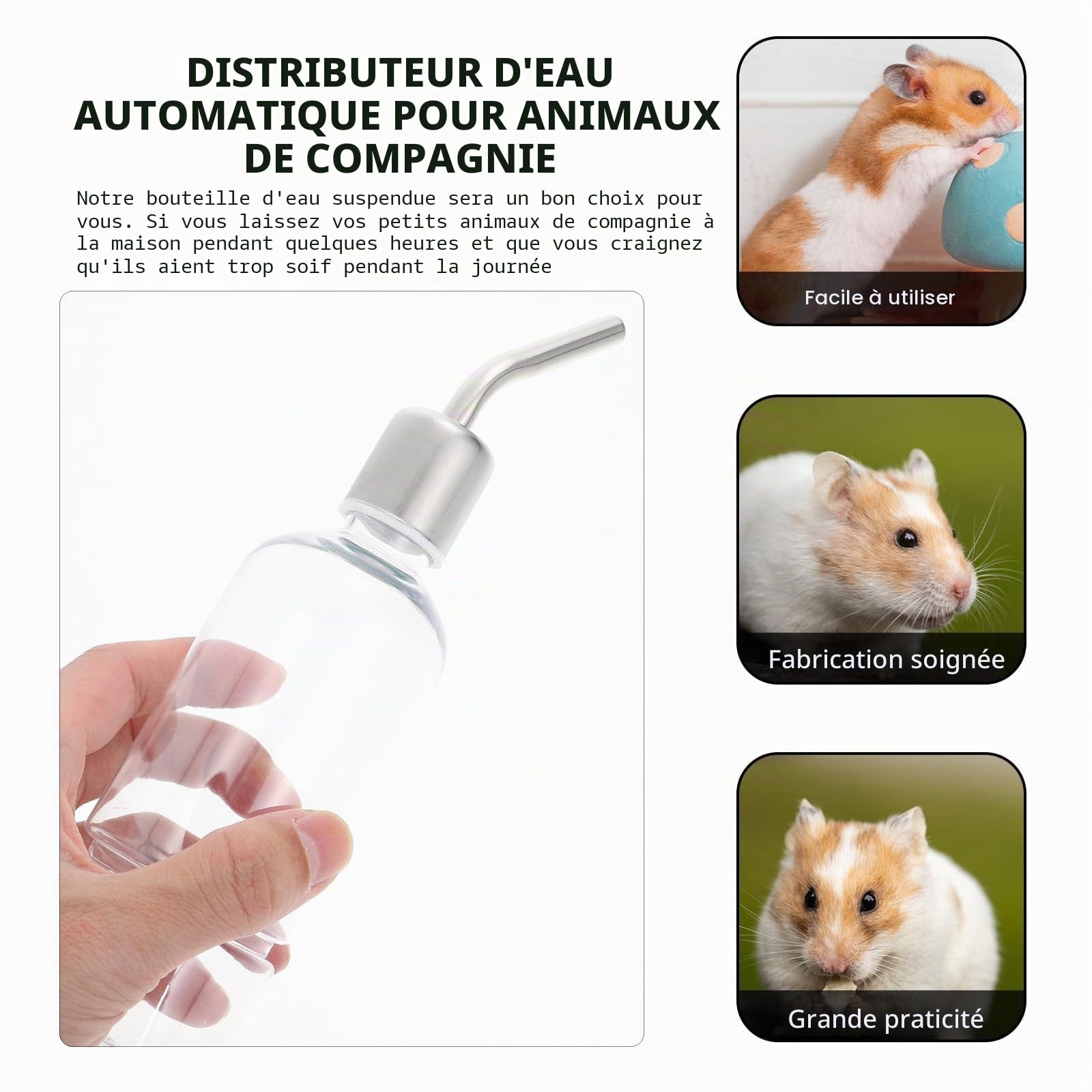 Biberon Lapin, Biberon Cochon d'Inde, BiberonLapin pour Cage, Abreuvoir Lapins, Distributeur Eau Lapins avec Support, Accessoire pour Lapin, Abreuvoir pour Rongeurs Chinchilla écureuil, 180Ml+350Ml