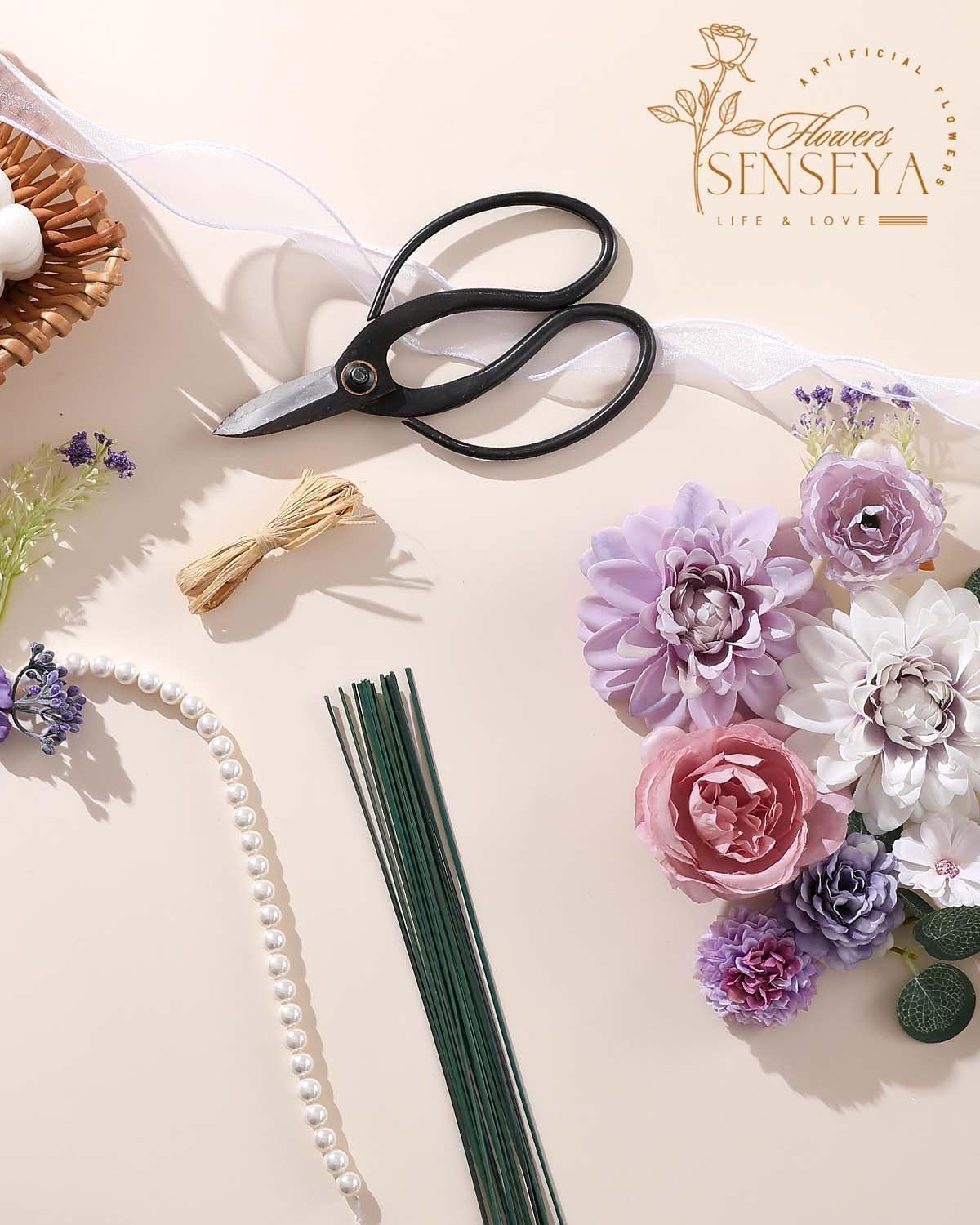 Senseya Artificial Flowers Combo Set, Purple Silk Roses, Peonies, Dahlias with Stems for DIY Wedding Bouquets, Baby Shower, Table Centerpieces, Home Decor, Fake Floral Arrangements, Party Decorations - Image 5