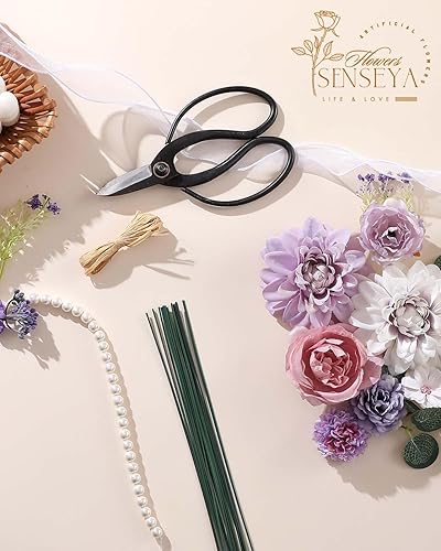 Miniatura 5 de Senseya - Juego de flores artificiales, rosas de seda púrpura, peonías, dalias con tallos para ramos de boda, baby shower, centros de mesa,