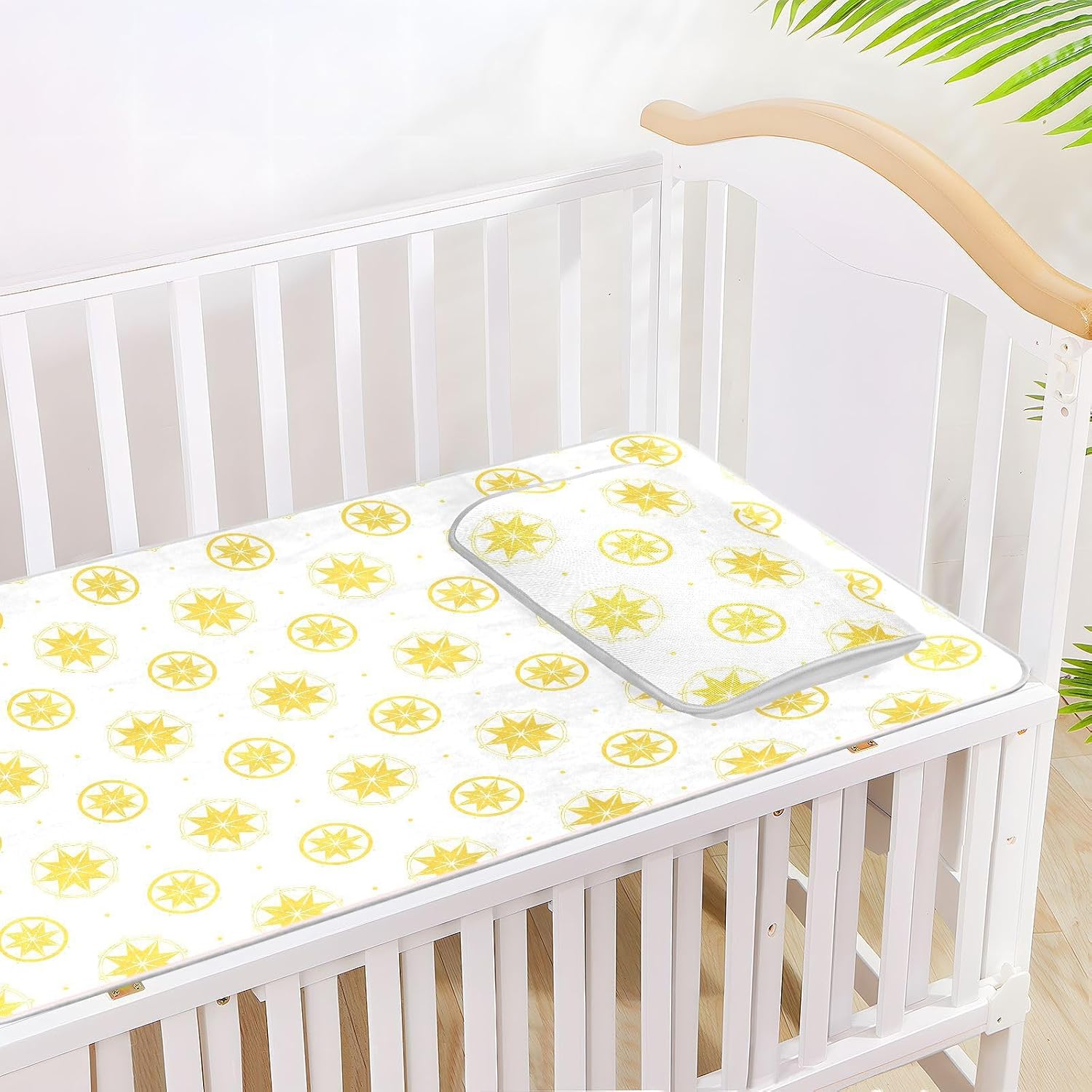 Cooling Baby Mattress Pee Training 28" x 52" Reusable Bright Yellow Star White Crib Padding for Sides for Baby&Toddler