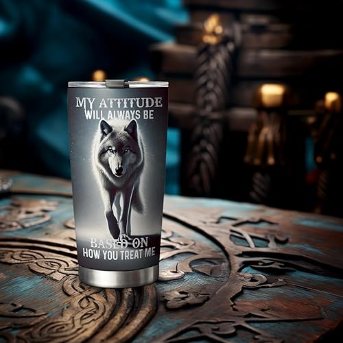 Miniatura 10 de 64HYDRO - Taza viajera de café, 20 onzas, con tapa y doble pared aislada al vacío, regalo de actitud de lobo para papá, marido de hija, hijo,