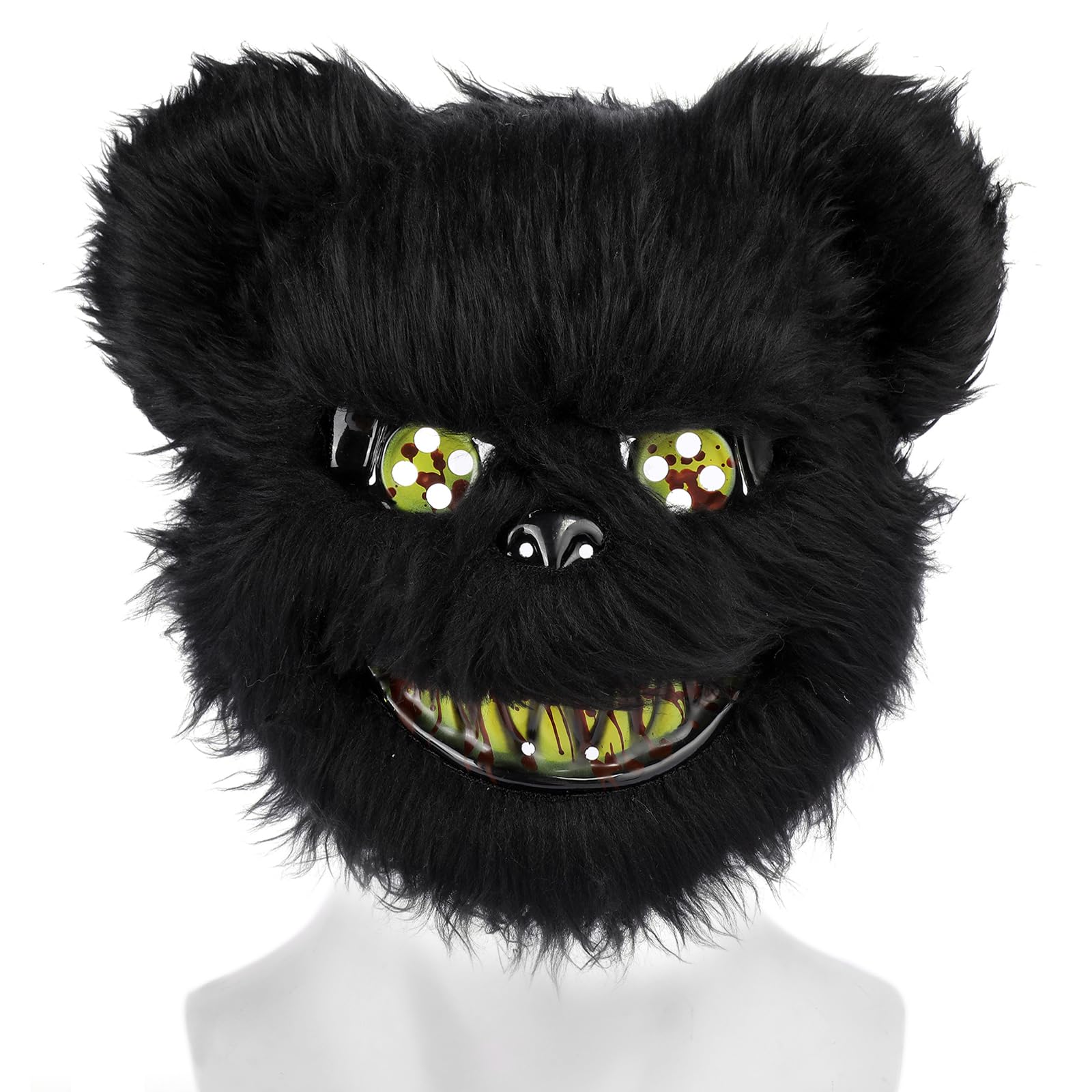ZZOUFI Halloween Scary Teddy Bear Mask - Plush Bloody Mask for Adults Kids, Horror Party Carnival Cosplay (Black)