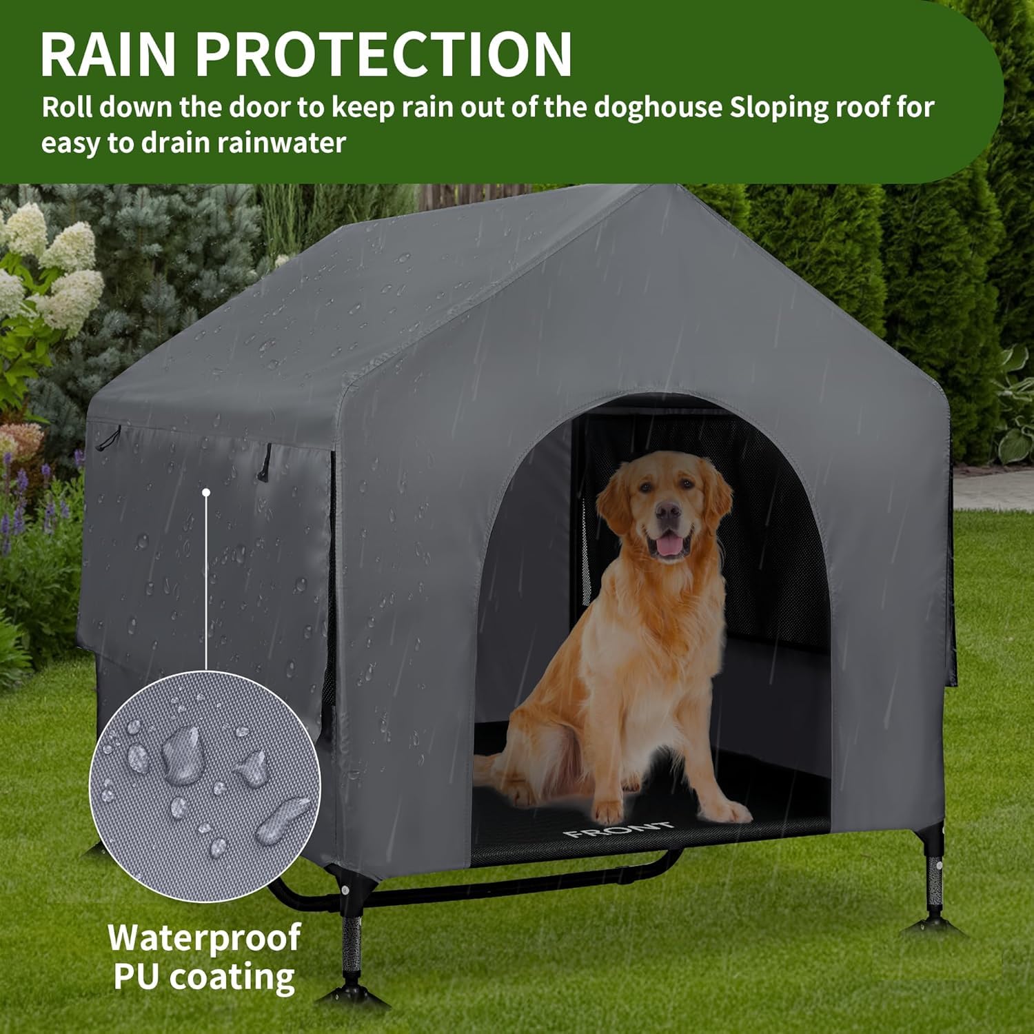 Summertrail 42" Large Dog House Outdoor Indoor with Breathable Mesh Windows-Elevated Dog Bed Cot Dog Tent Shade Shelter for Large Breeds with Canopy, Weatherproof Dog Kennel for Outside, Easy Clean - image 3