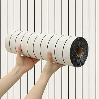 Chejiaye Wood Grain Slat 3D Wall Panels - Soundproof Self-Adhesive PVC Wallpaper 23.6x118in Thickened Foam 19.4sqft Light White