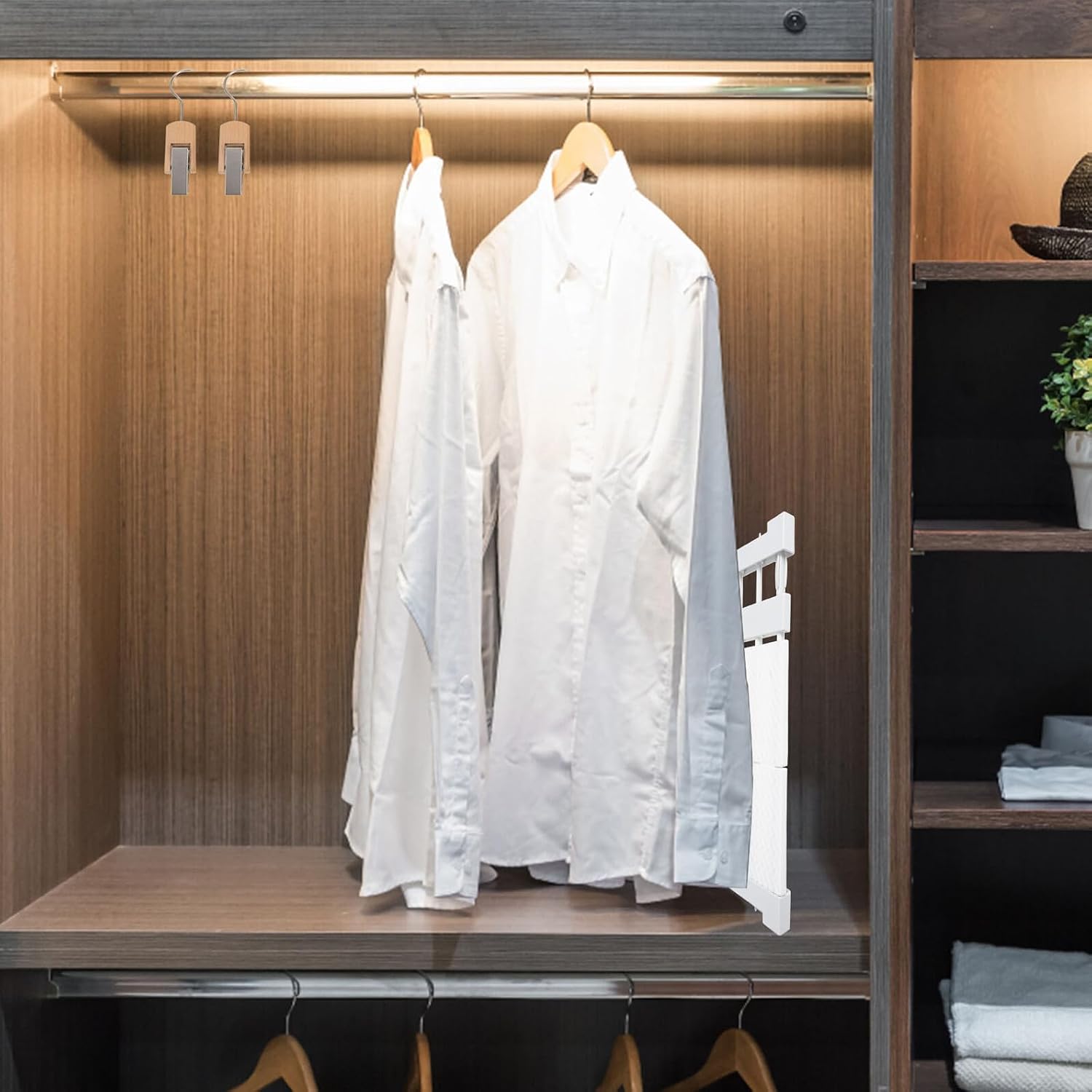 NUOBESTY Expandable Closet Tension Shelf Organizer, White 30-40cm X 24cm, Adjustable Clothes Storage Rack for Wardrobe, Cabinet, Dormitory and Bathroom Use