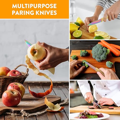 Miniatura 2 de 3 cuchillos de pelar arcoíris con funda, cuchillos de cocina de nitidez profesional, trae color de vida, hace que la vida sea mejor, cuchillo de