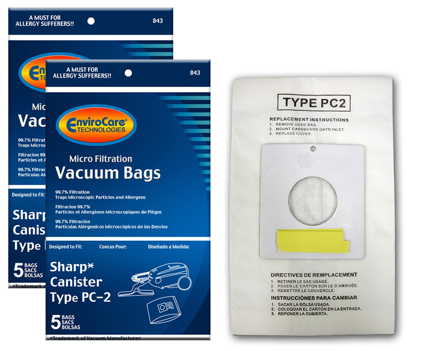 Sacs d'aspirateur Sharp Pc-2 de rechange Envirocare pour modèle traîneau