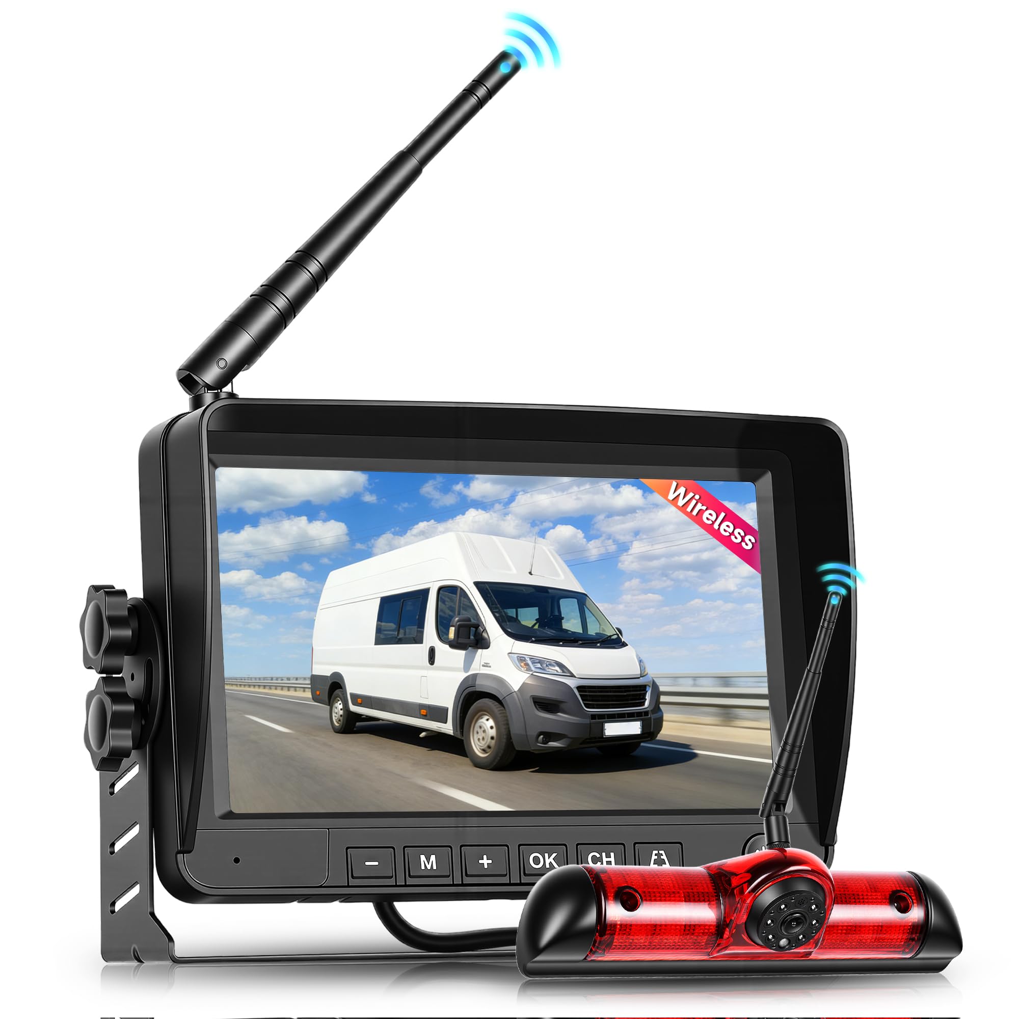 Rimoody Inalámbrica Cámara de Marcha Atrás para FIAT Ducato 3/Peugeot Boxer/Citroen Jumper 2006-2017, 7 Pulgadas Monitor, Cámara para Tercera Luz de Freno Visión Nocturna Impermeable 68 Vídeo en bucle