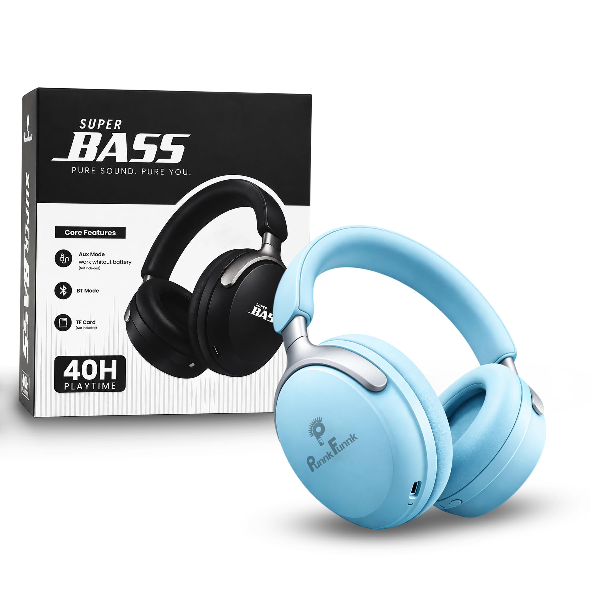 PunnkFunnk Wireless Over-Ear Bluetooth Headphones – Deep Bass, Noise Isolation, Soft Cushioned Earcups, Foldable Lightweight Design, HD Mic for Gaming, Music & Calls (Blue)-picture-28