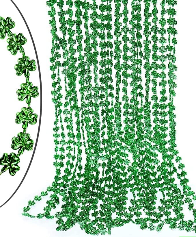 GIFTEXPRESS Green Shamrock Bead Necklaces - 72 Piece Party Favor Clover Beads for Men, Women & Kids - 33" Plastic Decoration Beaded Necklace - Bulk Pendant Accessories for St. Patricks Day, Mardi Gras & Christmas