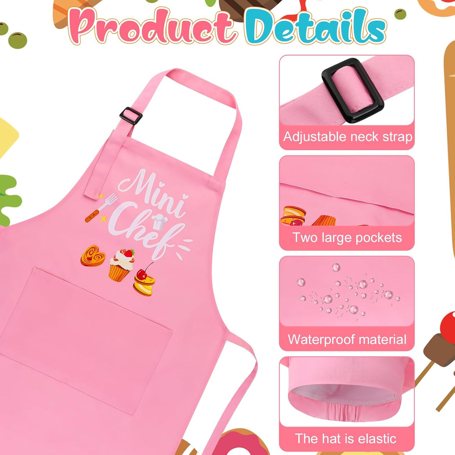Kids Apron and Chef Hat Set, “Mini Chef” Funny Apron Adjustable Kitchen Apron for Boys and Girls