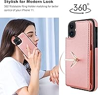Vista 3 de Folosu Funda compatible con iPhone 11 con tarjetero, rotación de 360°, soporte de anillo de dedo con función atril, protección RFID, bloqueo RFID