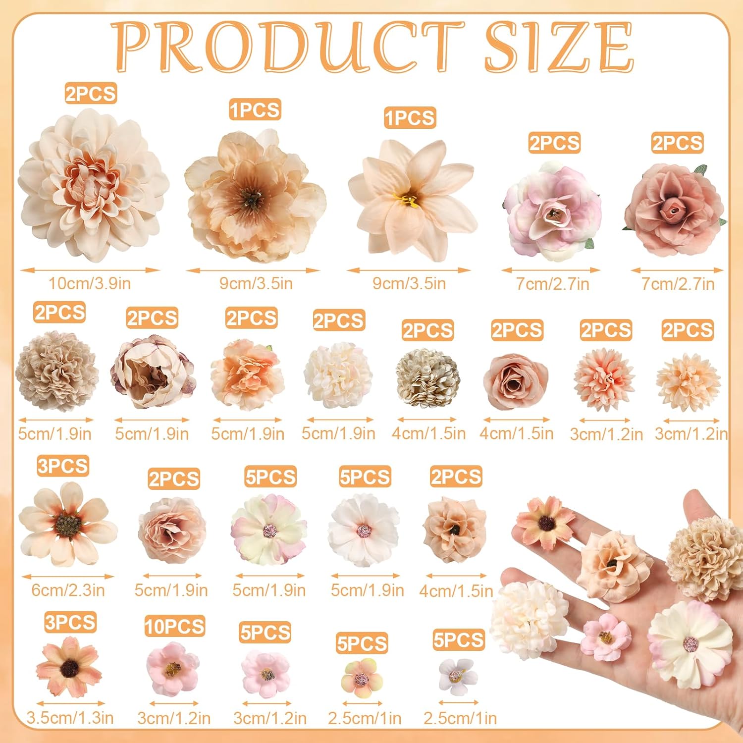 Fake Flower Heads Mini Artificial Flower Nude Color Faux Dahlia Rose Flowers for Crafts Cake Blossom Wreath Bouquets for Wedding Bridal Party Baby Shower Graduation Season Home Decor - Image 2