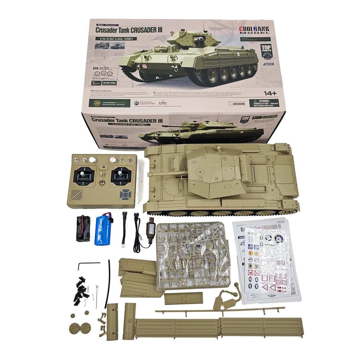 Czołgi RC dla dorosłych, skala 1/16 2,4 g, 15-kanałowy brytyjski krzyżowiec w pełni proporcjonalny pilot wojskowy czołg z dźwiękiem i światłami, tryby podwójnej prędkości i symulacja