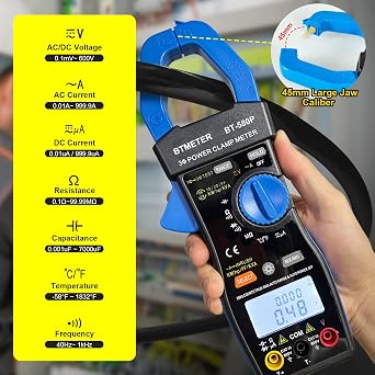 3-Phase True-RMS Power Clamp Multimeter with 9999 Counts, AC/DC Voltage & Amperage, KW/HP, Power Factor, KVA/VAR, Inrush Current & Temperature Test, Electrical Teste 580P
