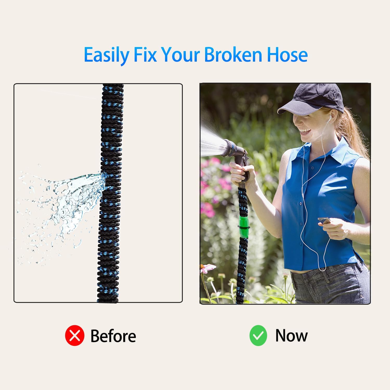 2 Sets Expandable Garden Hose Repair Kit with User Manual, Dual-Channel Hose Female Male Connectors Compatible with Pocket Hose, Fits Expandable Garden Hose 25 50 75 100 150FT