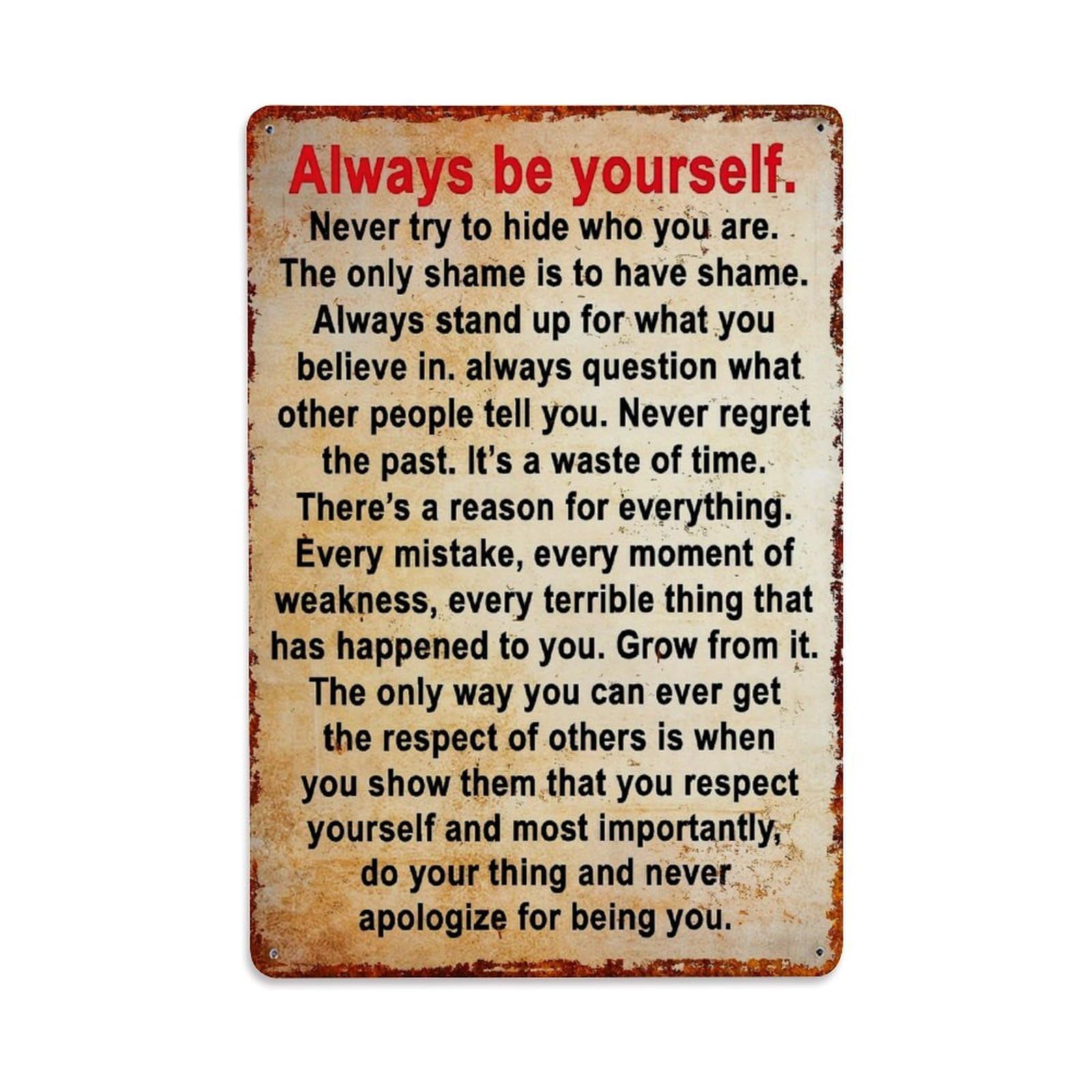 Jdfenggu Vintage Always Be Yourself Motivational Quote Print Retro Metal Tin Sign, Metal Poster For Bar, Home, Man Cave, Kitchen, Laundry Room Art Decor 8X12 Inch