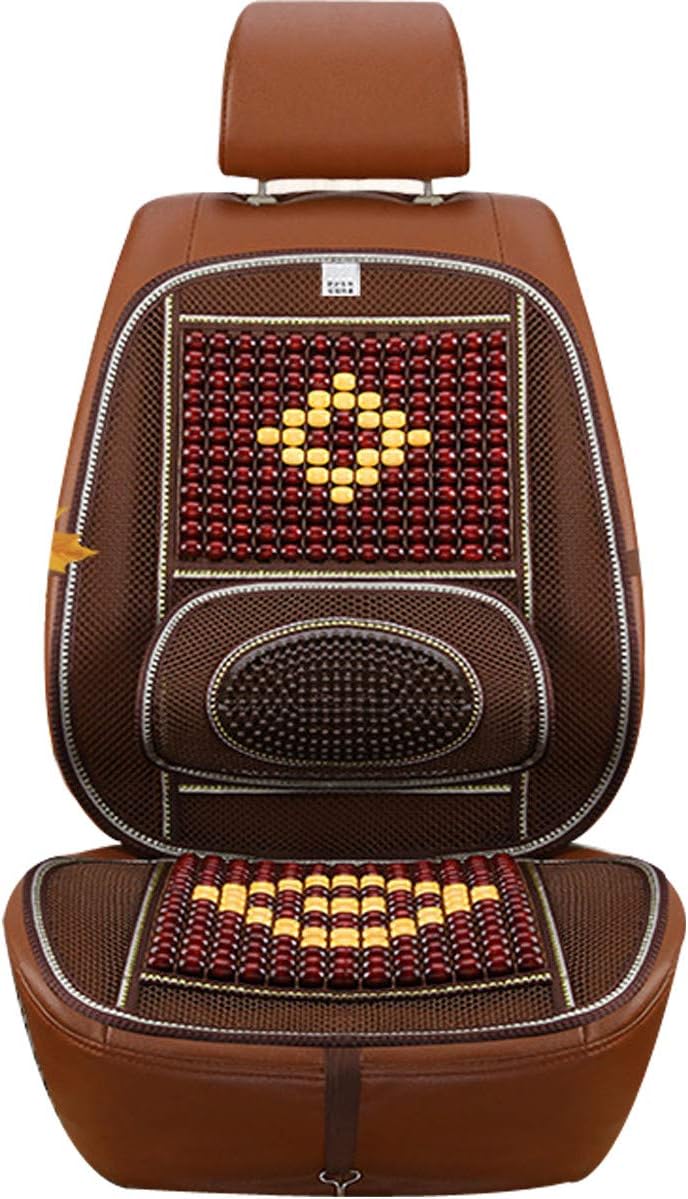 Wood Beaded Comfort Seat Cover with Cooling Ventilated Mesh Lumbar Back Brace Massage Support Cushion for Car Seat Chair