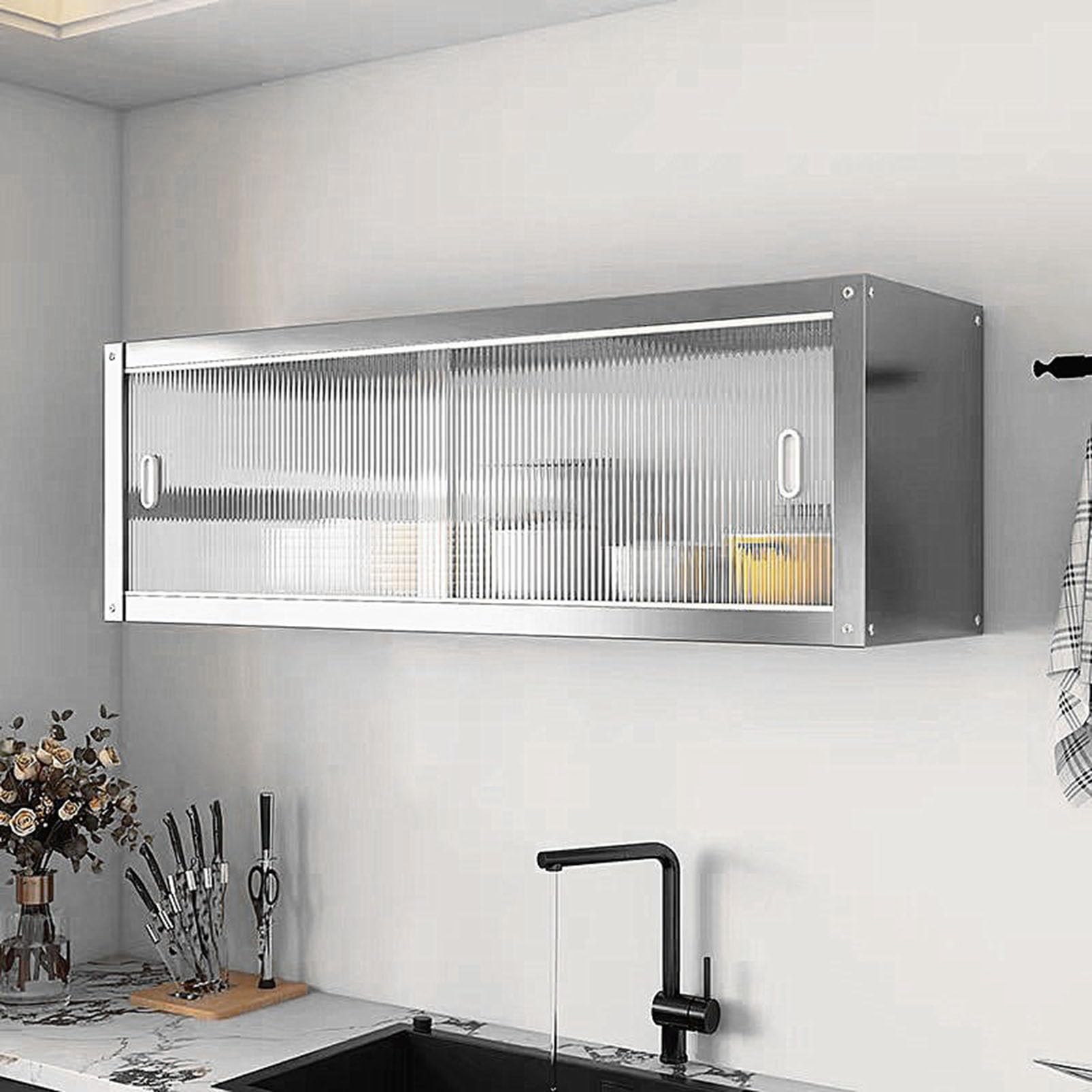 Armoire de Rangement Murale, Organisateur d'épices de Garde-Manger de Cuisine en Acier Inoxydable avec Portes, Armoire à Pharmacie de Salle de Bain