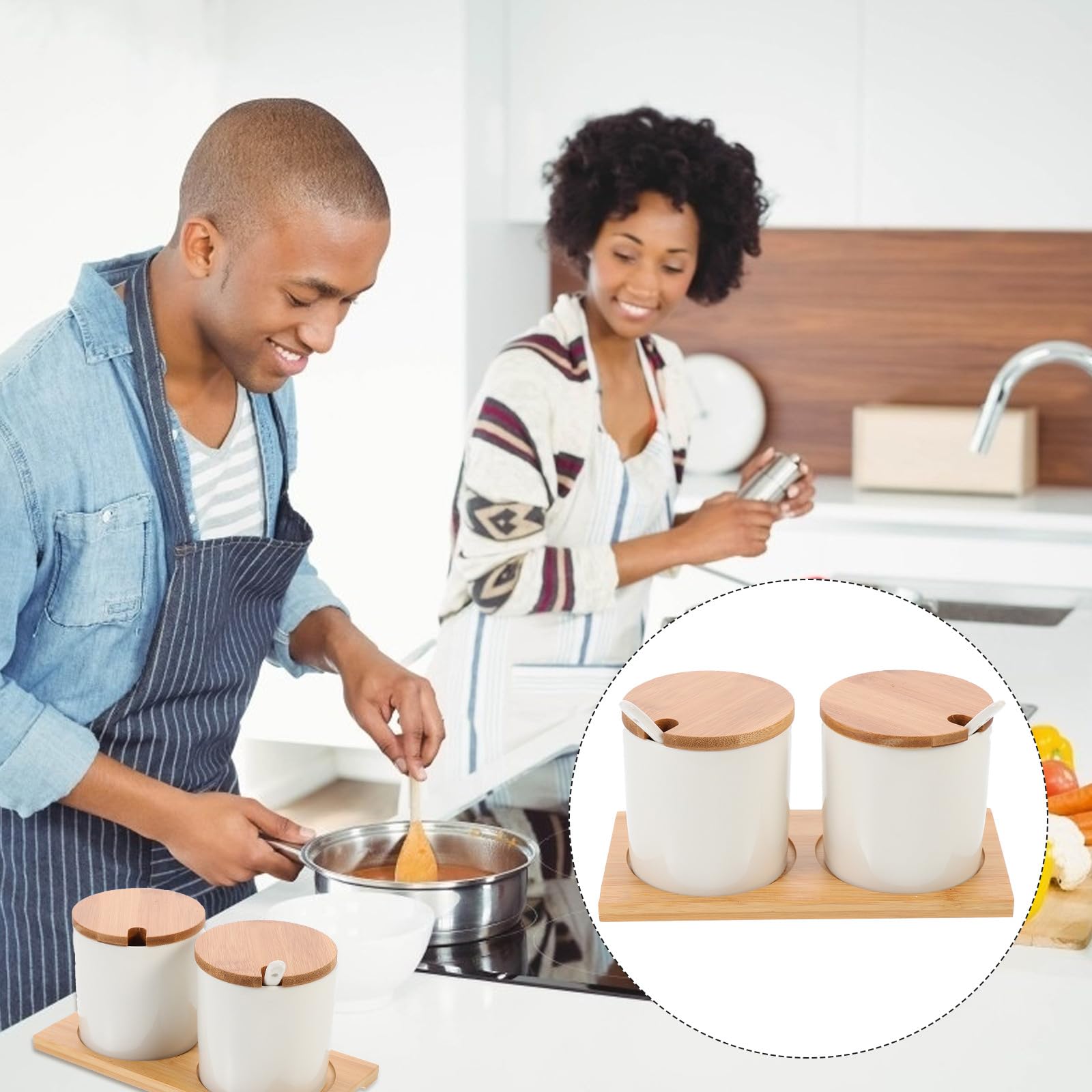 Abaodam Barattolo per Spezie in Ceramica Bianco Sigillato e Apribile una Mano Set da Cucina per Condimenti per Uso Domestico