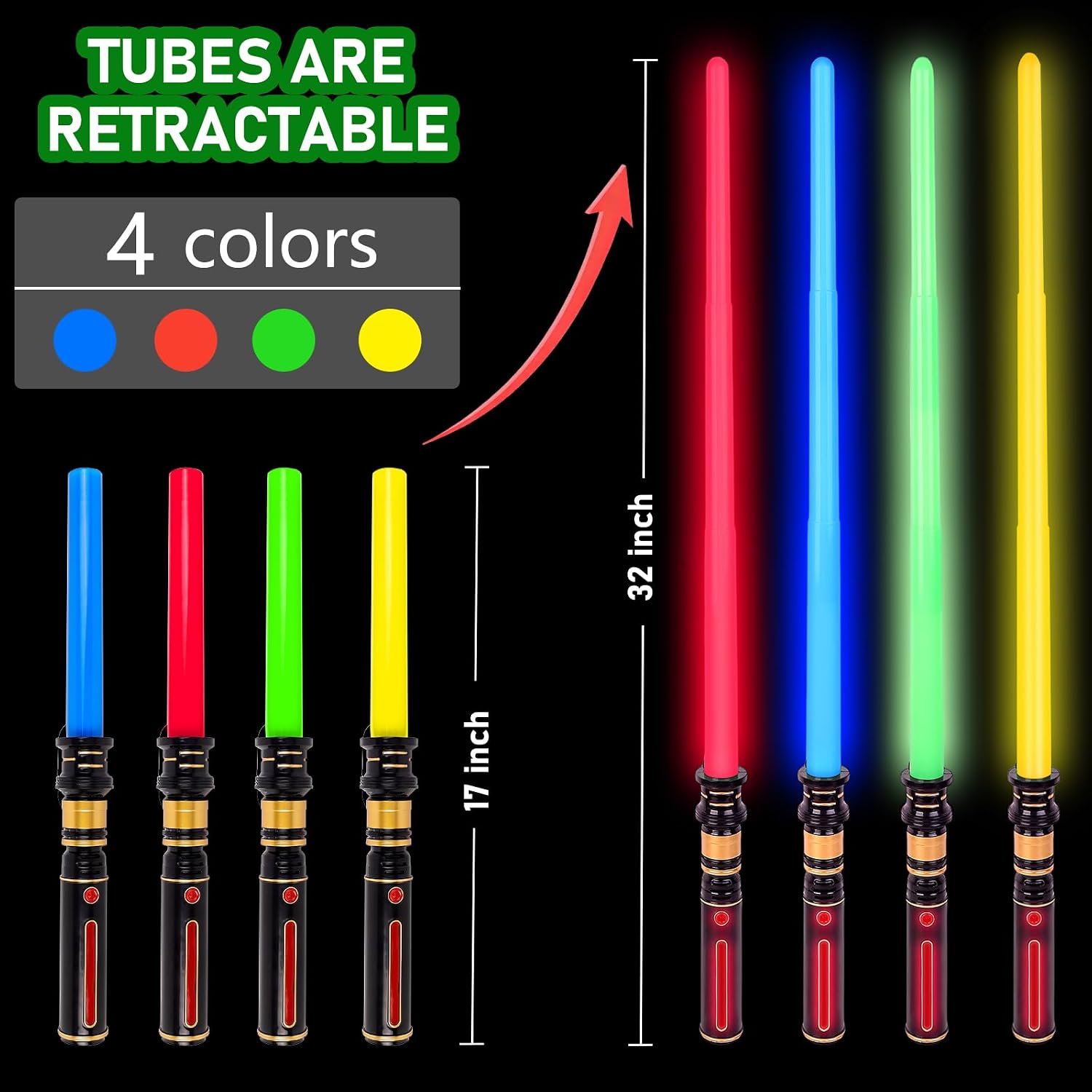 Light Up LED Saber, Light Swords with FX Sound and Realistic Handle, Blue Red Green Yellow, Expandable Sabre for Halloween Dress Up Parties Birthday Christmas Galaxy War Fighters (Blue)