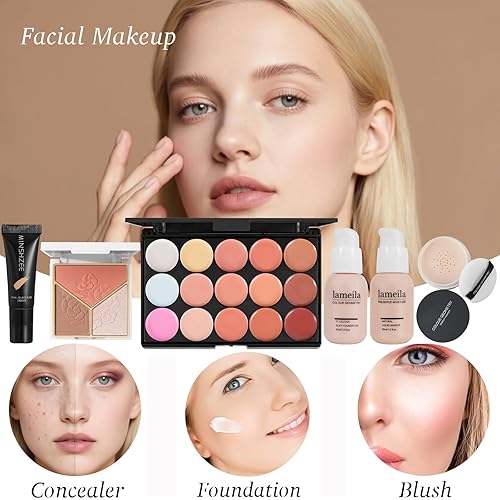 Miniatura 3 de Kit completo de maquillaje todo en uno para mujer, juego de maquillaje para mujeres, incluye paleta de sombra de ojos, base, lápiz labial, SET2