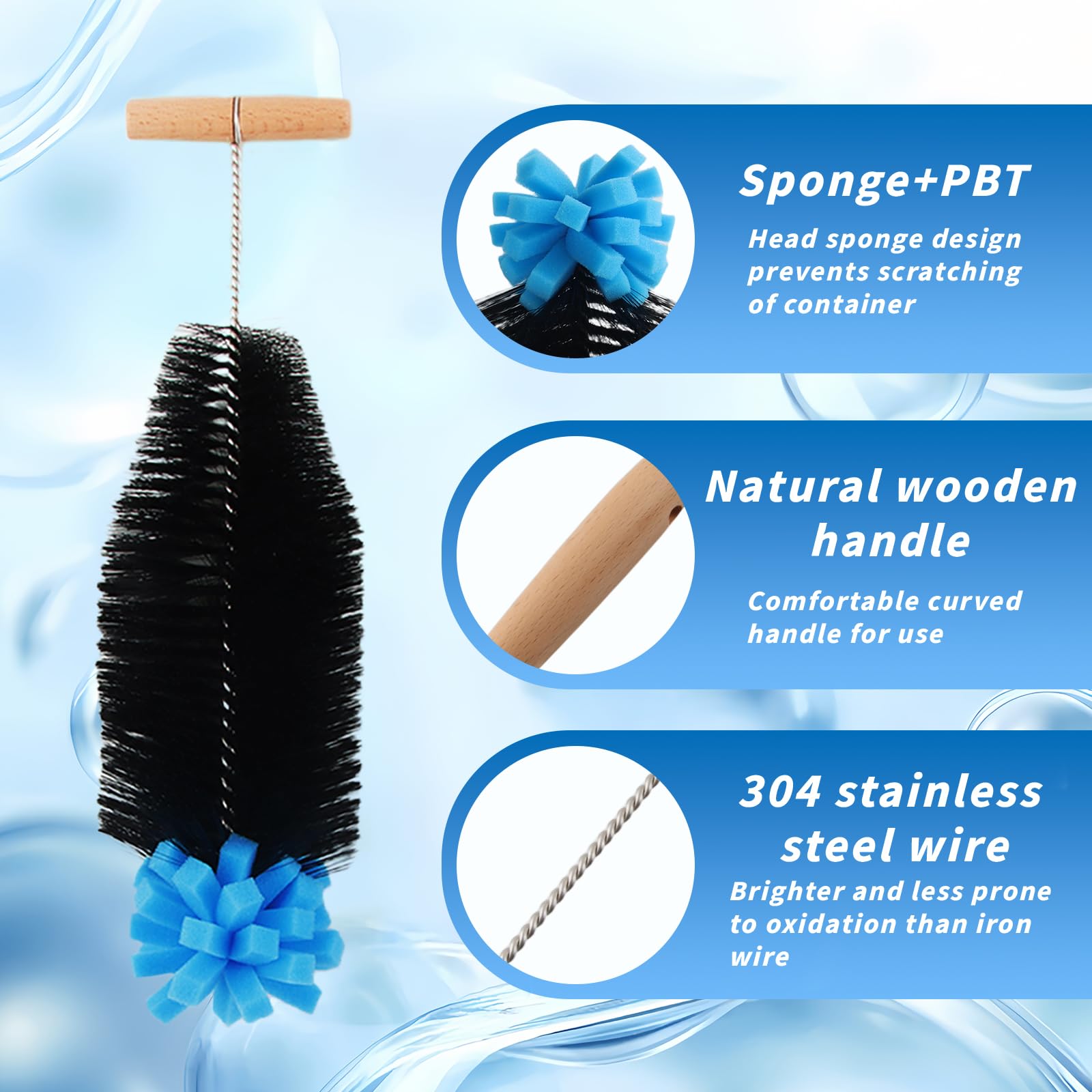 3 pcs Spazzole per Bottiglie, 35cm Spazzola per Lavare le Bottiglie di Vetro, dellyy Spazzola per Bottiglie Borracce, Spazzola per Bottiglie d'Acqua per Bottiglie di Vetro e Plastica