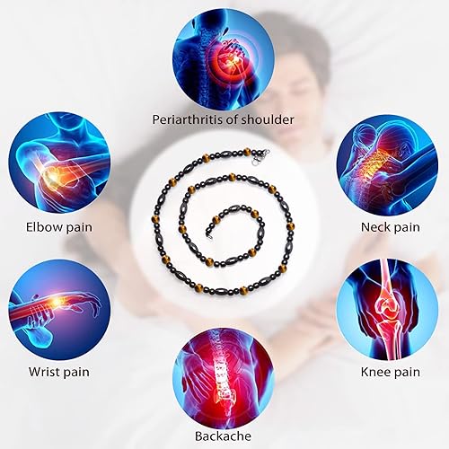 Miniatura 9 de Collar de terapia magnética, collar de hematita, collar magnético de obsidiana negra, alivio natural del dolor, drenaje linfático, desintoxicación