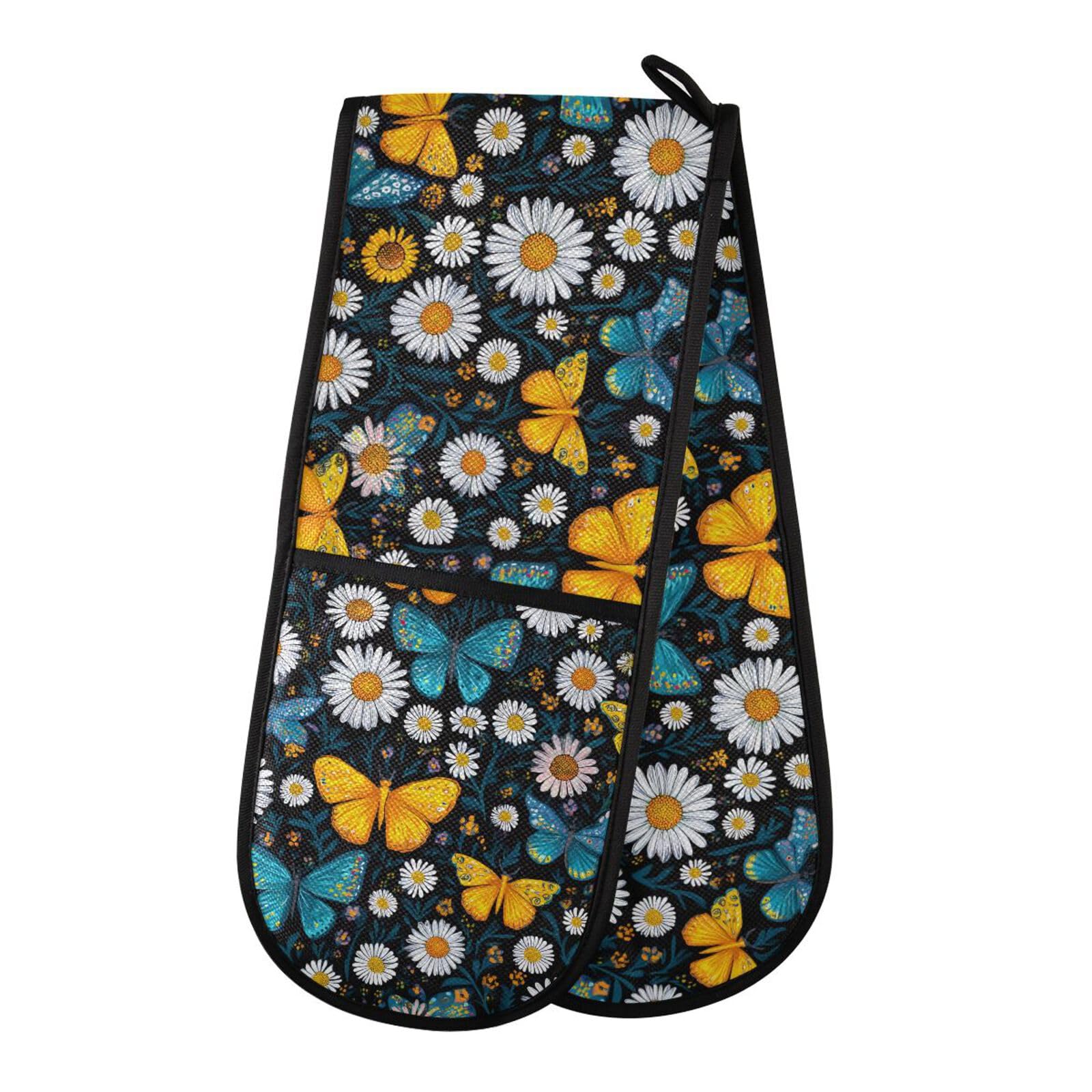 Guanti da forno doppi guanti da forno farfalle margherite farfalla guanti da forno presina resistenti al calore trapuntati per barbecue cottura guanti da cucina